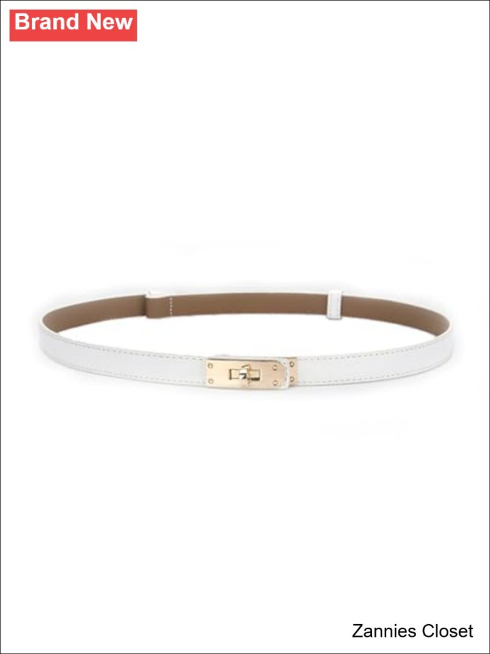 ✨ Women's Skinny Leather Belt with Adjustable Golden Turn-Lock Buckle for